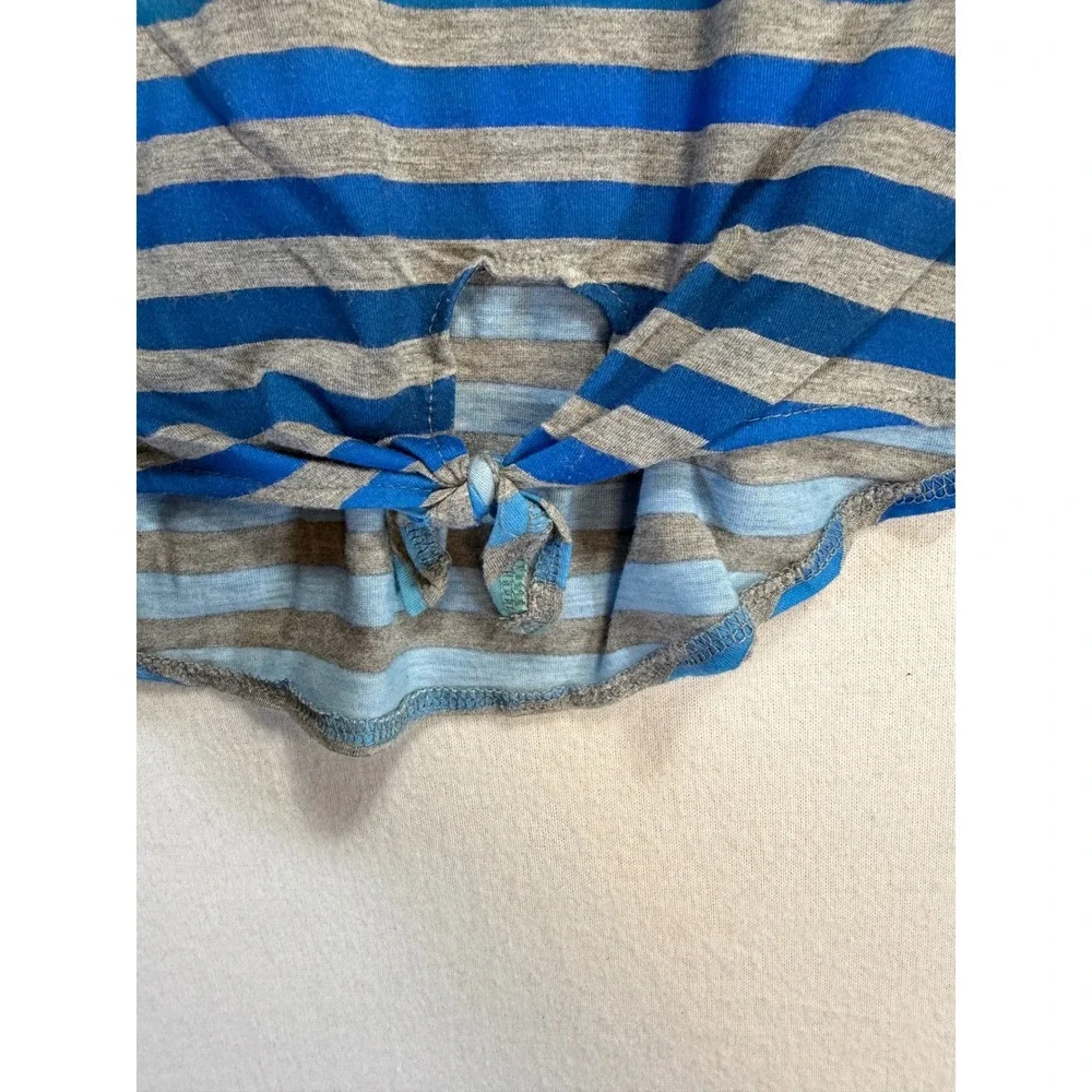 Xtraordinary Girls Blue Green Striped Tie Front Short Sleeve Top Size M